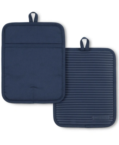 Kitchenaid Ribbed Soft Silicone Pot Holder 2-pack Set, 7" X 9" In Ink Blue