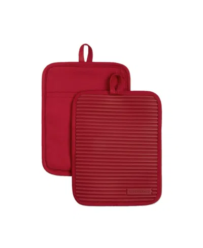 Kitchenaid Ribbed Soft Silicone Pot Holder Set, 2 Piece In Red