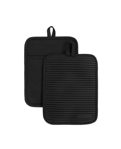 Kitchenaid Ribbed Soft Silicone Pot Holder Set, 2 Piece In Black