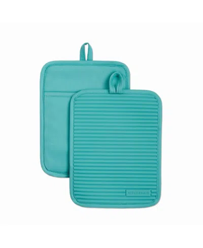 Kitchenaid Ribbed Soft Silicone Pot Holder Set, 2 Piece In Blue