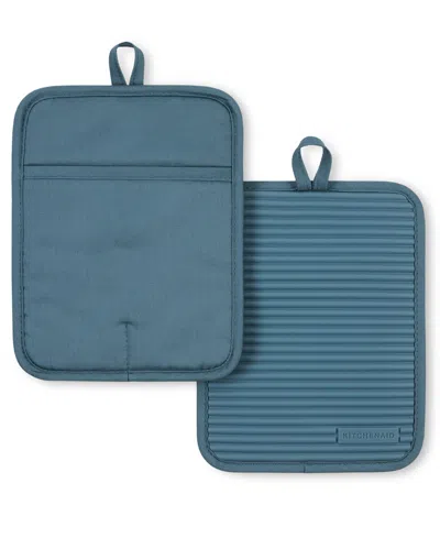 Kitchenaid Ribbed Soft Silicone Pot Holder Set, 2 Piece In Blue