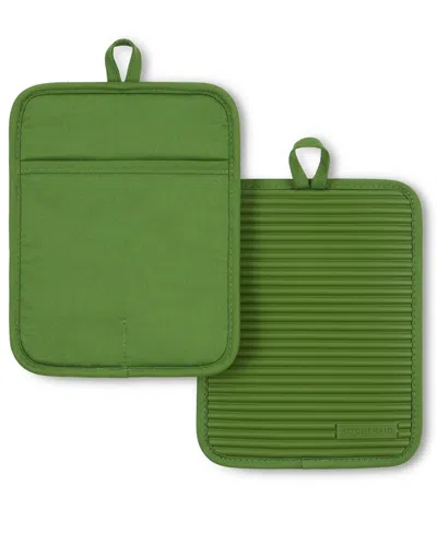 Kitchenaid Ribbed Soft Silicone Pot Holder Set, 2 Piece In Green