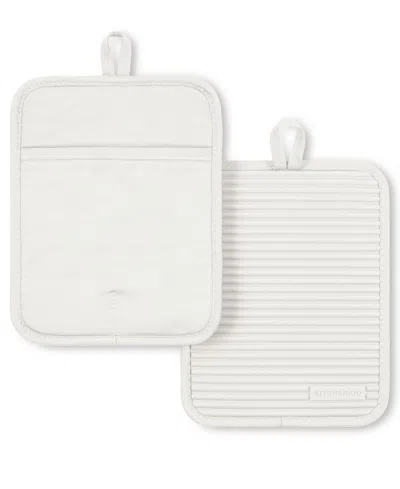 Kitchenaid Ribbed Soft Silicone Pot Holder Set, 2 Piece In White