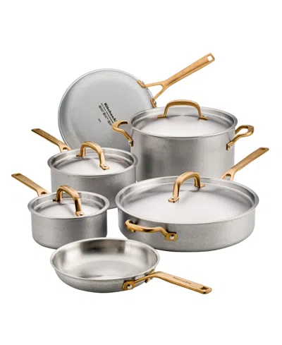 Kitchenaid Stonewash Stainless Steel 5-ply Clad 10-piece Cookware Set In Gray