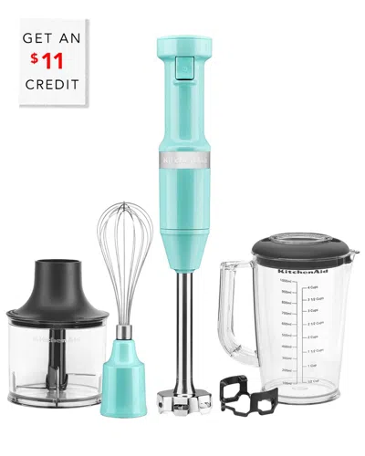 Kitchenaid Variable Speed Aqua Hand Immersion Blender With $11 Credit In Blue