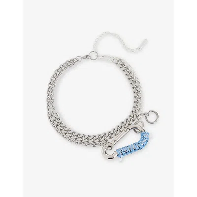 Kitesy Martin Studio Womens  Le Willa Engraved-branded Silver-plated Brass Necklace In Silver/blue