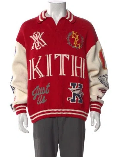 Pre-owned Kith 2025 Printed Polo Sweater In Red