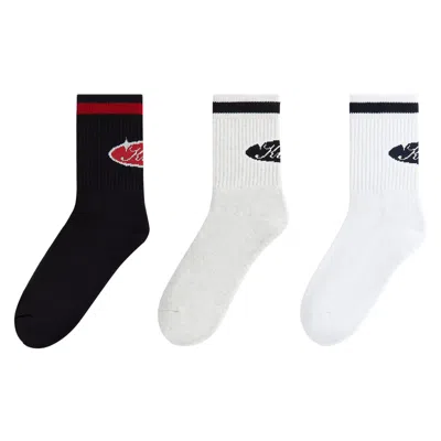 Pre-owned Kith 3-pack Striped Cotton Mid Crew Socks 'multi' | Multi-color | Men's Size Onesize In Multicolor