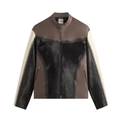 Pre-owned Kith &kin Combo Leather Avari Moto Jacket 'hickory' | Black | Men's Size Xs