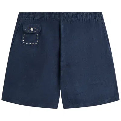 Pre-owned Kith & Kin Cupro Linen Kellen Short 'nocturnal' | Blue | Men's Size Xxl