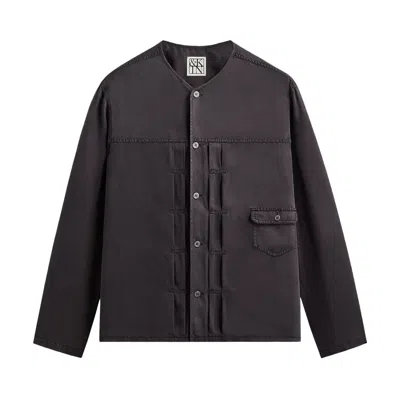 Pre-owned Kith &kin Garment Dyed Silk Collarless Yardley Shirt 'phantom Grey' | Men's Size S In Gray