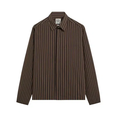 Pre-owned Kith &kin Striped Poplin Nico Shirt 'derby' | Brown | Men's Size Xs