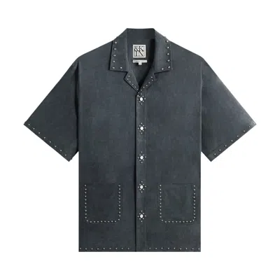 Pre-owned Kith &kin Studded Cupro Linen Sawyer Shirt 'somber' | Black | Men's Size Xs