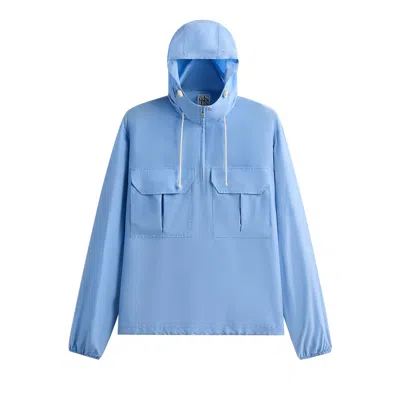 Pre-owned Kith &kin Washed Silk Habotai Quarter Zip Raj Jacket 'millstream' | Blue | Men's Size L