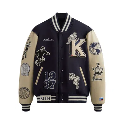 Pre-owned Kith & Russell Athletic For Cuny Queens College Golden Bear Jacket 'nocturnal' | Blue | Men's Size S