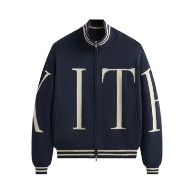 Pre-owned Kith Big Letter New York Wyona Full Zip Sweater 'nocturnal' | Blue | Men's Size Xxl