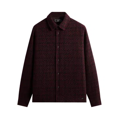 Pre-owned Kith Boucle Plaid Boxy Collared Overshirt 'essence' | Men's Size S In Red