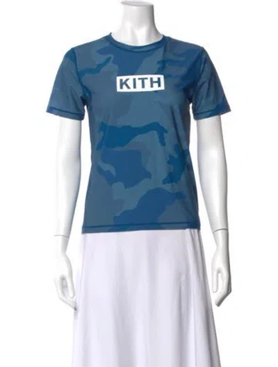 Pre-owned Kith Camouflage Print Crew Neck T-shirt In Blue