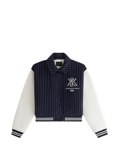Kith Campbell Pinstripe-print Cropped Bomber Jacket In Blue