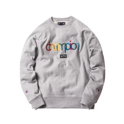 Pre-owned Kith Champion Double Logo Crewneck Sweatshirt In Heather Grey