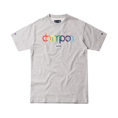 Pre-owned Kith Champion Double Logo Tee Shirt In Heather Grey