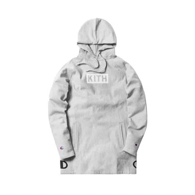 Pre-owned Kith Champion Extended Hoodie In Heather Grey