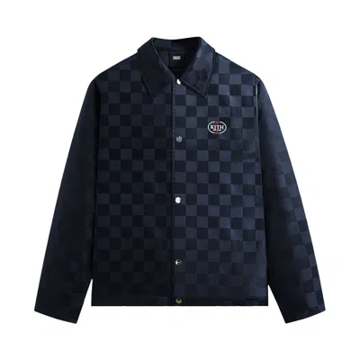 Pre-owned Kith Checkered Satin Coaches Jacket 'nocturnal' | Blue | Men's Size L