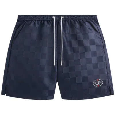Pre-owned Kith Checkered Satin Collins Short 'nocturnal' | Blue | Men's Size M