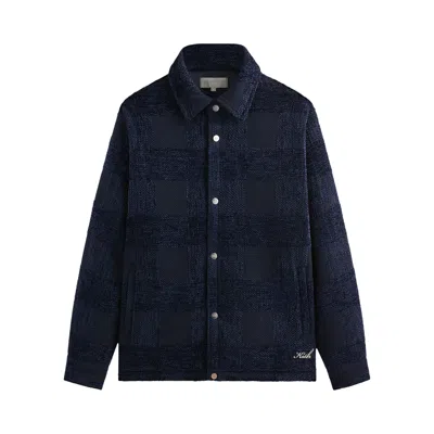 Pre-owned Kith Chenille Plaid Brixton Puffed Shirt Jacket 'nocturnal' | Blue | Men's Size L