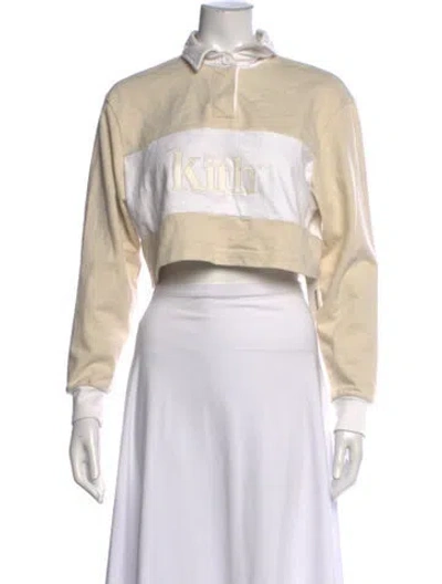 Pre-owned Kith Colorblock Pattern Long Sleeve Crop Top In Neutral