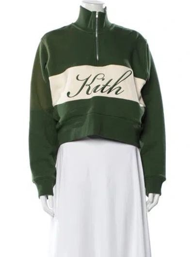 Pre-owned Kith Colorblock Pattern Mock Neck Sweatshirt In Green