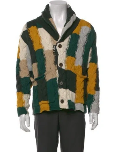 Pre-owned Kith Colorblock Pattern V-neck Cardigan In Green