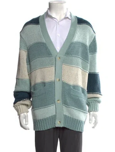Pre-owned Kith Colorblock Pattern V-neck Cardigan In Green