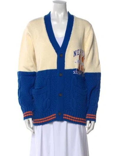 Pre-owned Kith Colorblock Pattern V-neck Sweater W/ Tags In Blue