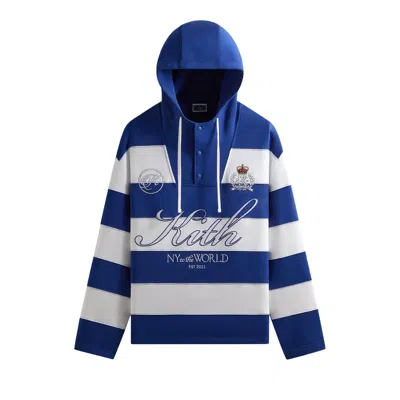 Pre-owned Kith Compact Fleece Striped Caleb Anorak Hoodie 'layer' | Blue | Men's Size Xl