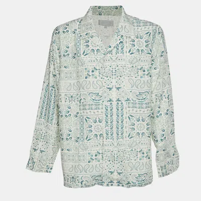Pre-owned Kith Cream/green Paisley Print Cotton Blend Long Sleeve Shirt Xl