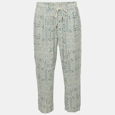 Pre-owned Kith Cream/green Paisley Print Silk Blend Barrow Pants L