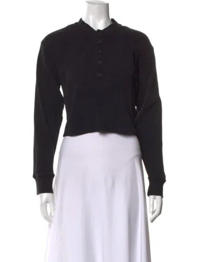 Pre-owned Kith Crew Neck Long Sleeve Crop Top In Black