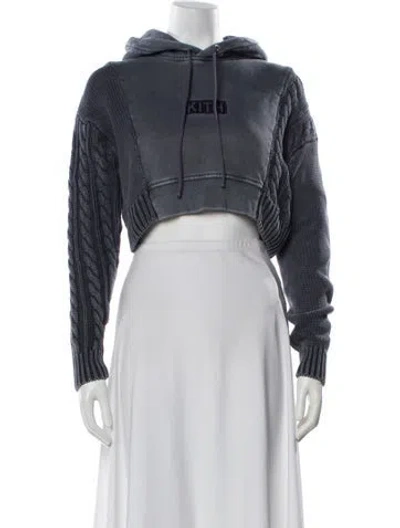 Pre-owned Kith Crew Neck Long Sleeve Crop Top In Blue