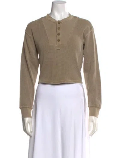 Pre-owned Kith Crew Neck Long Sleeve Crop Top In Neutrals