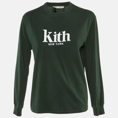 Kith Dark Green Logo Embroidered Cotton Long Sleeve T-shirt In Black