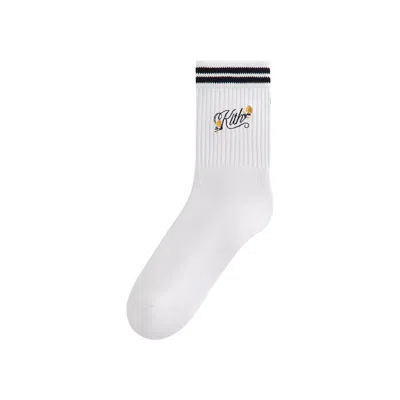 Pre-owned Kith Double Striped Floral Cotton Mid Crew Socks 'nocturnal' | White | Men's Size Onesize