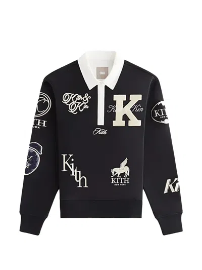 Kith Emery Logo-patch Long-sleeve Polo Shirt In Black