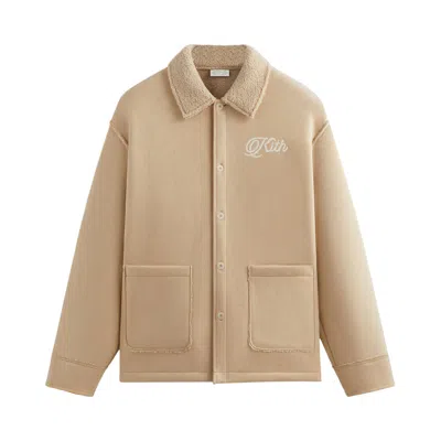 Pre-owned Kith Faux Shearling Long-sleeve Boxy Collared Overshirt 'stolid' | Cream | Men's Size M