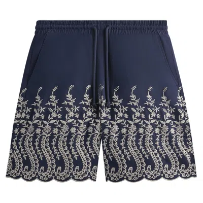 Pre-owned Kith Floral Eyelet Lewis Short 'gulf' | Blue | Men's Size L