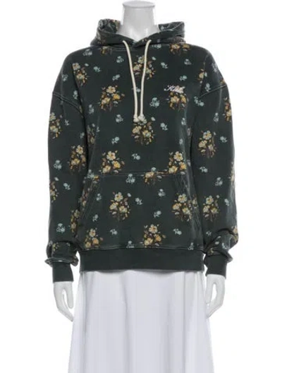 Pre-owned Kith Floral Print Crew Neck Hoodie In Green