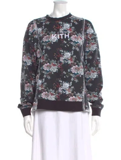 Pre-owned Kith Floral Print Crew Neck Sweatshirt In Black