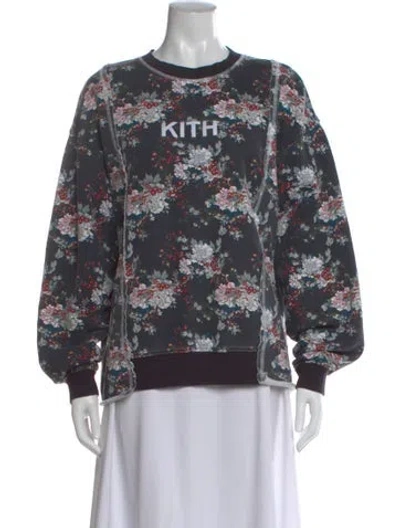 Pre-owned Kith Floral Print Crew Neck Sweatshirt In Black