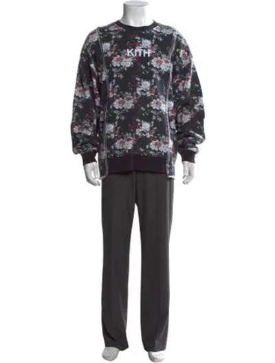Pre-owned Kith Floral Print Crew Neck Sweatshirt W/ Tags In Black
