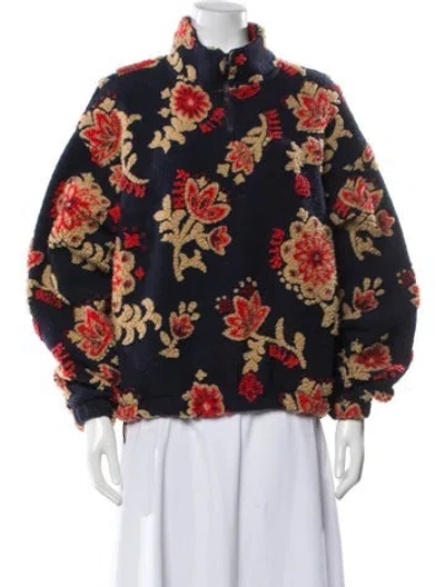 Pre-owned Kith Floral Print Faux Fur Jacket In Blue